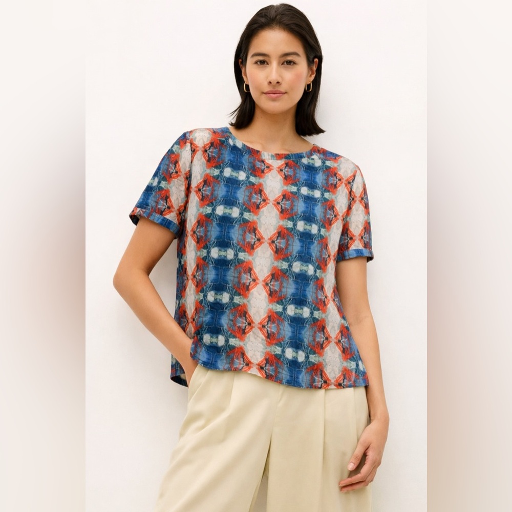 Marie Oliver Silk Blend Boxy Top – Tie-Dye Batik Print